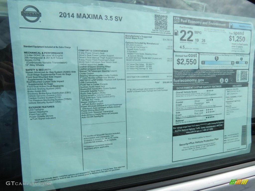 2014 Nissan Maxima 3.5 SV Window Sticker Photo #86500788