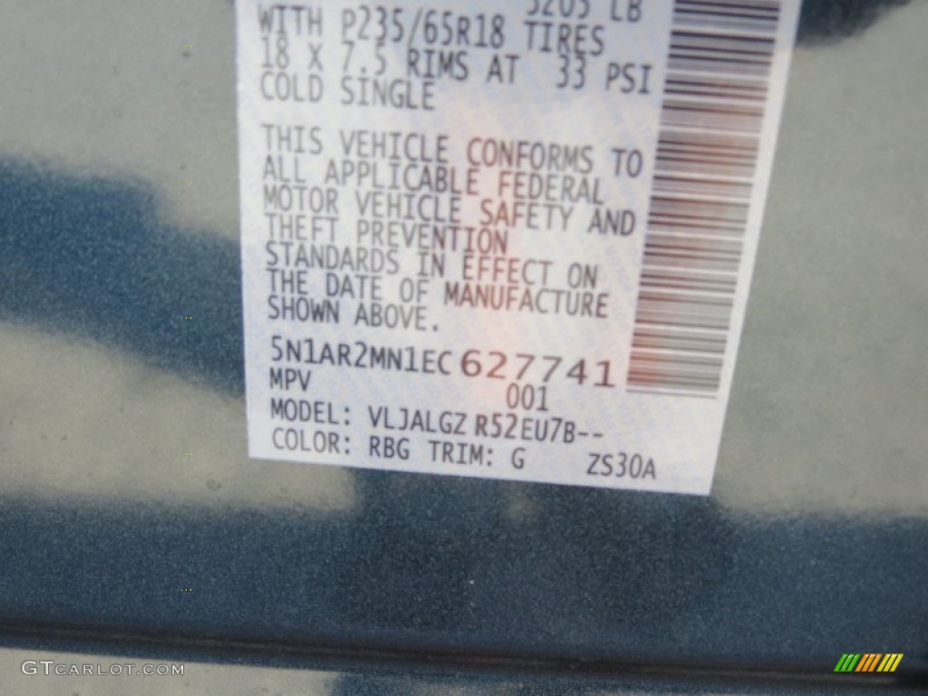 2001 Nissan pathfinder color code