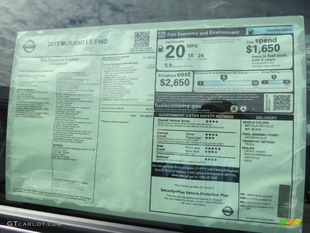 2013 Nissan Murano LE Window Sticker Photo #86502534