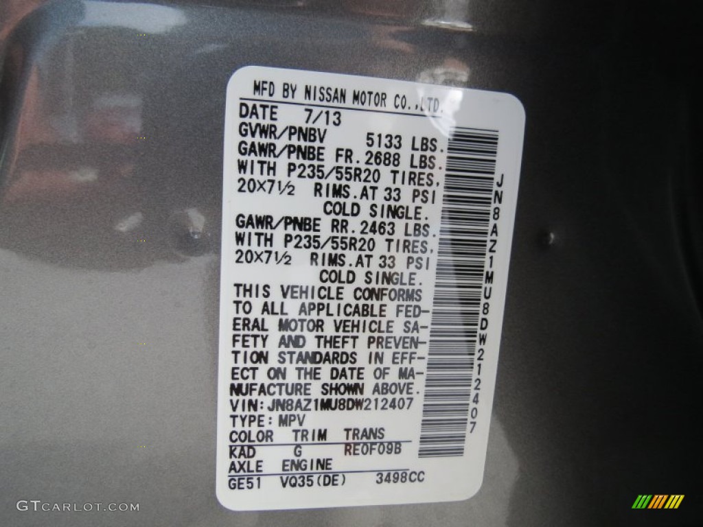 2013 Nissan Murano LE Color Code Photos