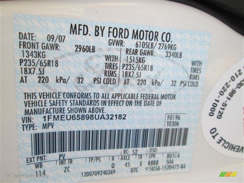 2008 Ford Explorer Limited Color Code Photos