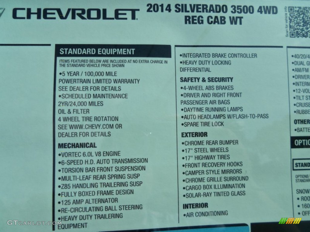 2014 Chevrolet Silverado 3500HD WT Regular Cab Dual Rear Wheel 4x4 Window Sticker Photo #86511349