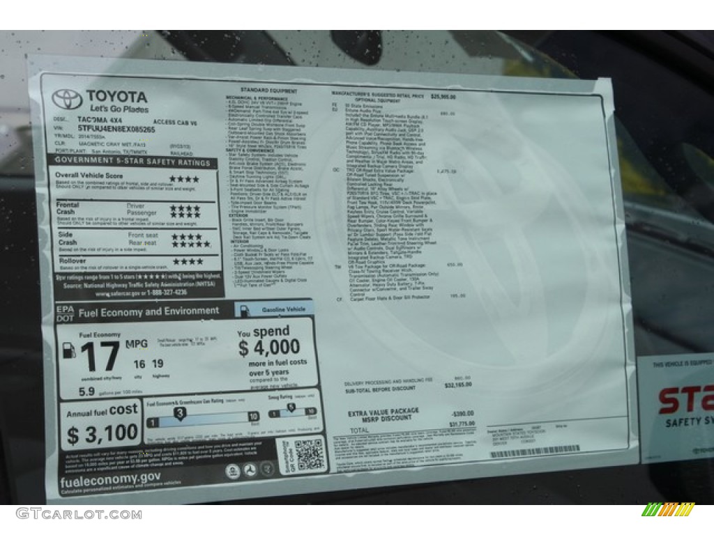 2014 Toyota Tacoma V6 TRD Access Cab 4x4 Window Sticker Photo #86525299