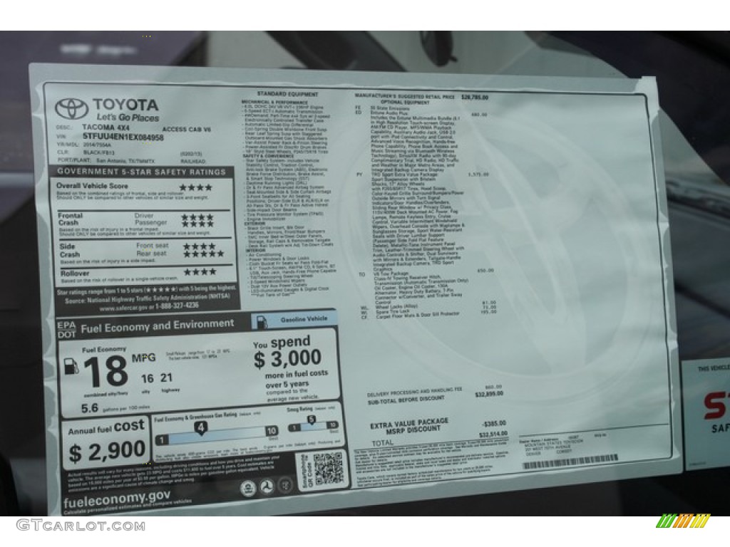2014 Toyota Tacoma V6 TRD Sport Access Cab 4x4 Window Sticker Photo #86525545