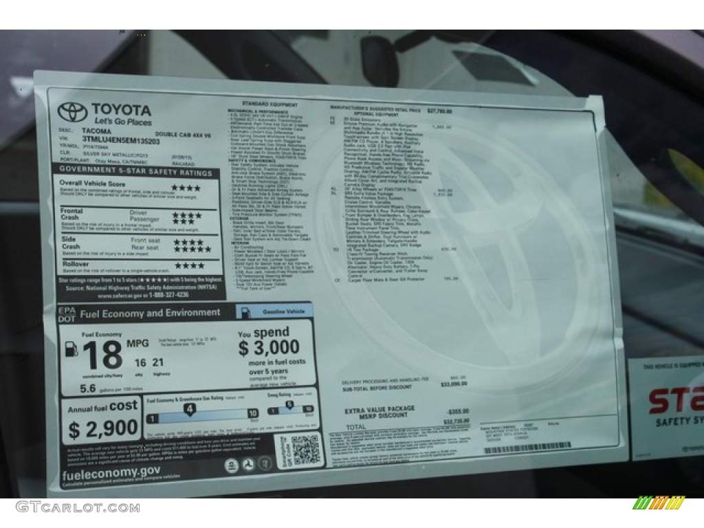 2014 Toyota Tacoma V6 Double Cab 4x4 Window Sticker Photos