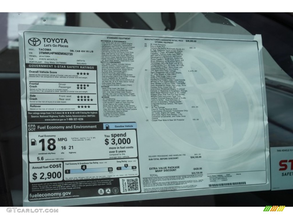 2014 Toyota Tacoma V6 TRD Sport Double Cab 4x4 Window Sticker Photo #86526188