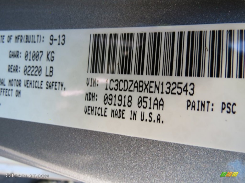 2014 Avenger Color Code PSC for Billet Silver Metallic Photo #86537502