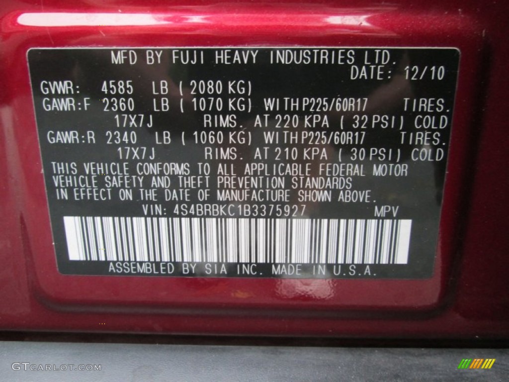 2011 Outback 2.5i Limited Wagon - Ruby Red Pearl / Warm Ivory photo #29