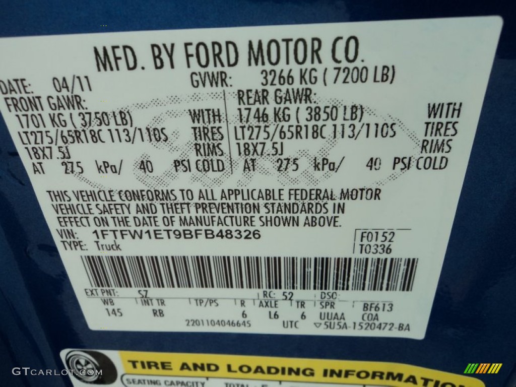 2011 Ford F150 FX4 SuperCrew 4x4 Color Code Photos
