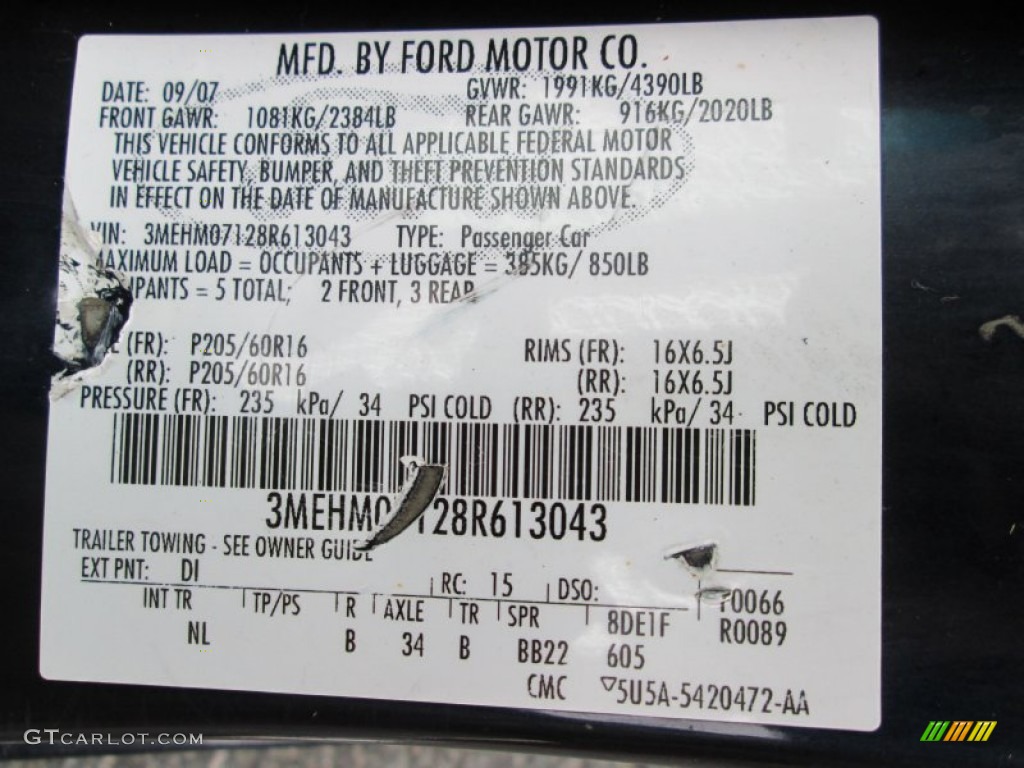 2008 Mercury Milan V6 Color Code Photos