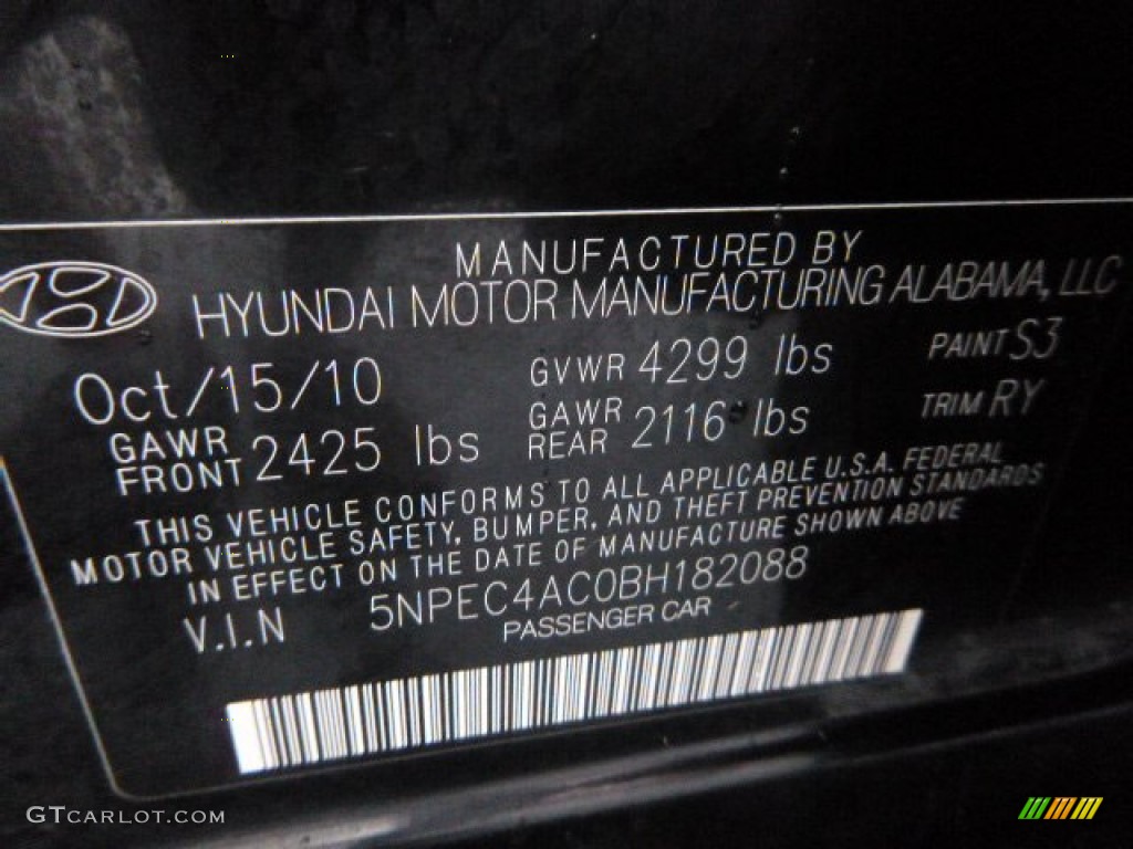 2011 Sonata SE - Midnight Black / Black photo #19