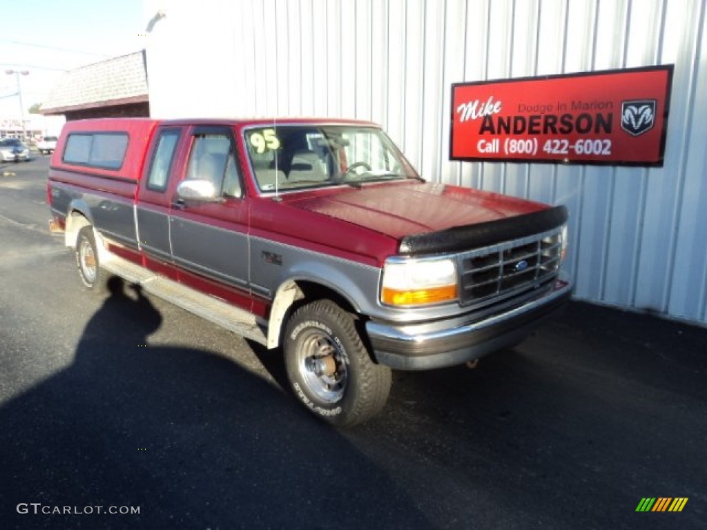 1995 F250 XLT Extended Cab 4x4 - Ultra Red / Grey photo #1