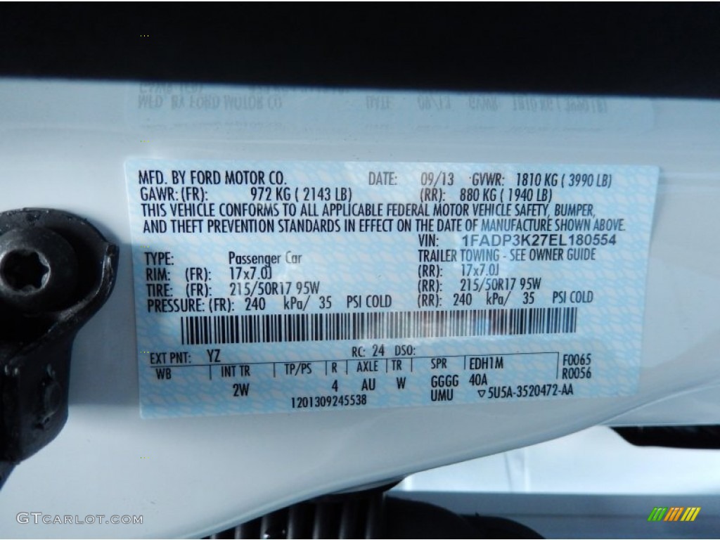 2014 Focus Color Code YZ for Oxford White Photo #86570601