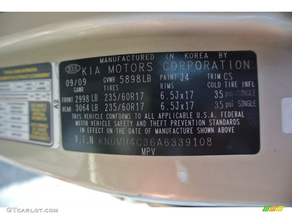 2010 Kia Sedona EX Color Code Photos