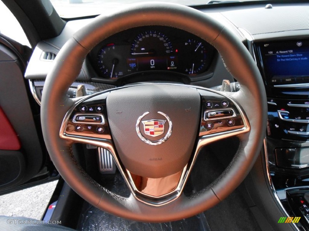 2014 Cadillac ATS 2.0L Turbo AWD Morello Red/Jet Black Steering Wheel Photo #86577654