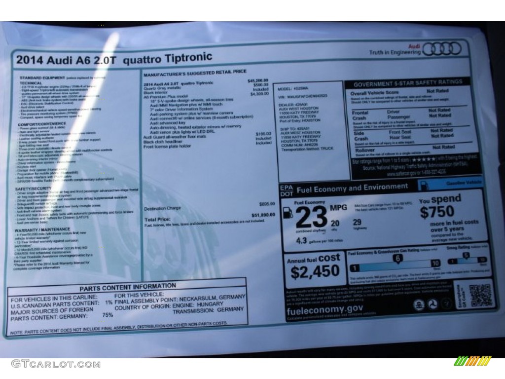 2014 Audi A6 2.0T quattro Sedan Window Sticker Photo #86577933