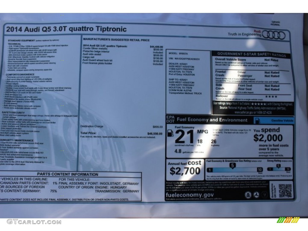 2014 Audi Q5 3.0 TFSI quattro Window Sticker Photo #86586807