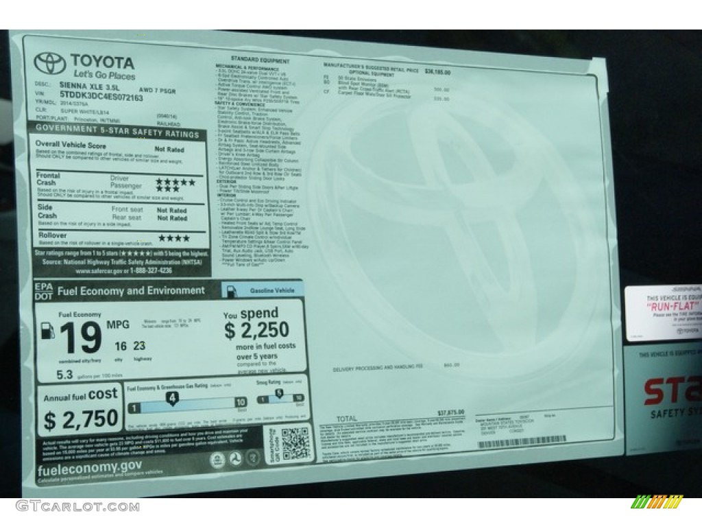 2014 Toyota Sienna XLE AWD Window Sticker Photo #86590314