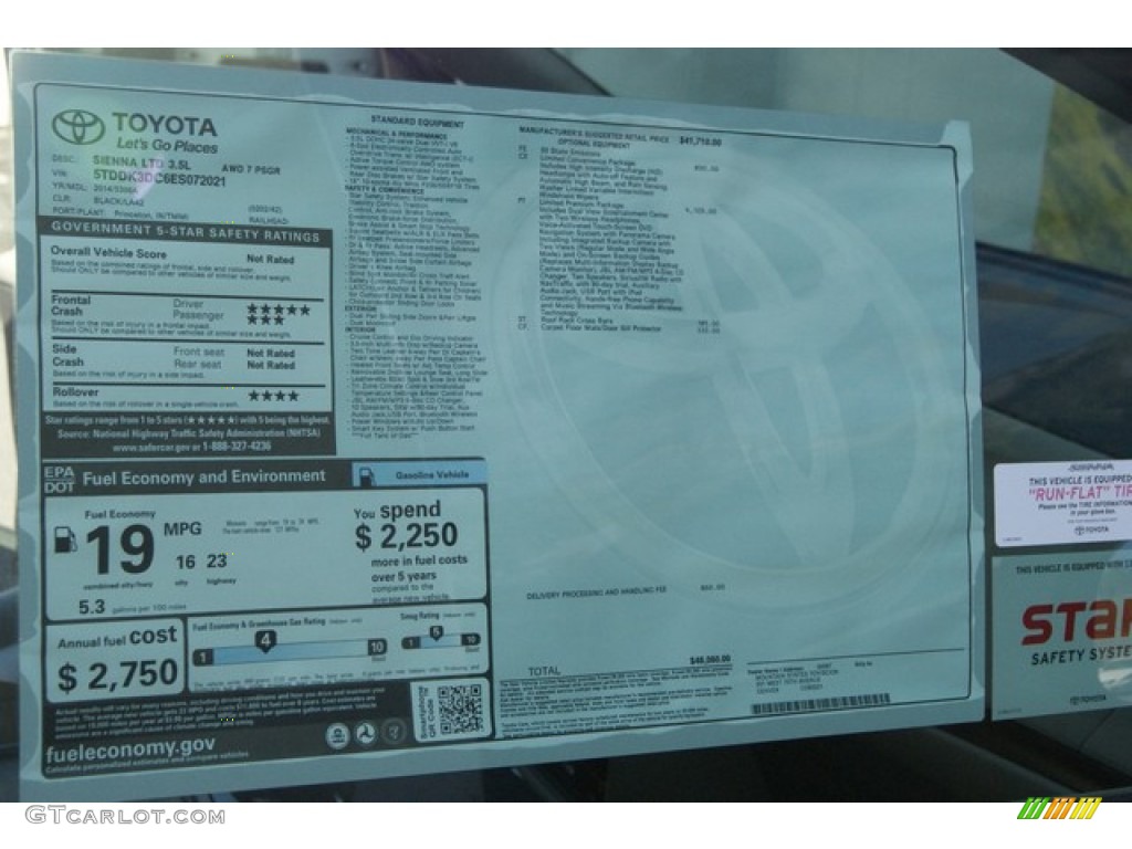 2014 Toyota Sienna Limited AWD Window Sticker Photo #86590610