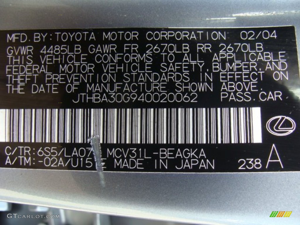 2004 ES Color Code 6S5 for Mystic Sea Green Opalescent Photo #86593344