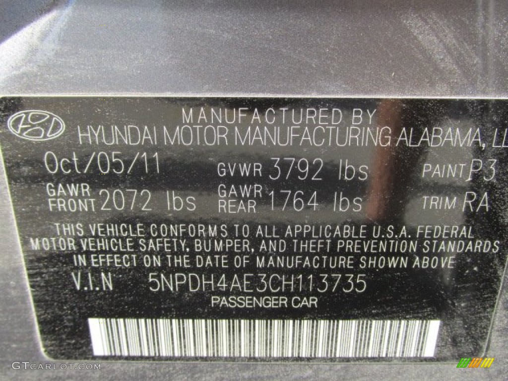 2012 Elantra GLS - Harbor Gray Metallic / Gray photo #19