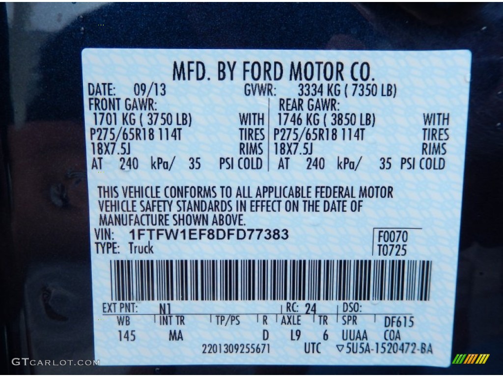 2013 F150 Color Code N1 for Blue Jeans Metallic Photo #86637268