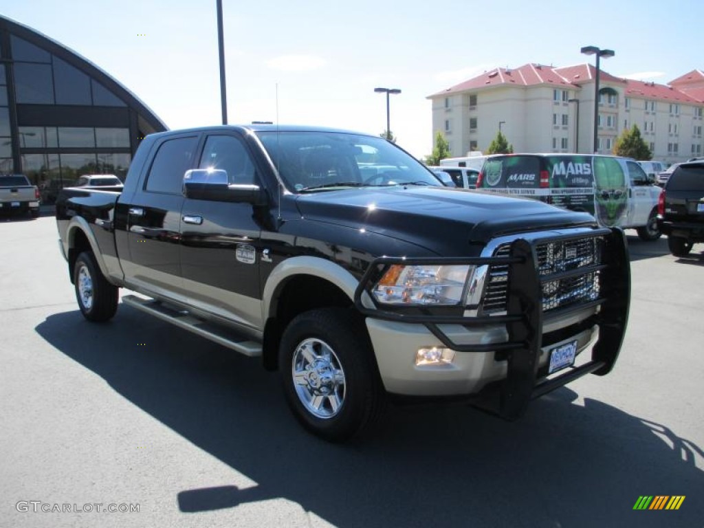 2012 Ram 3500 HD Laramie Longhorn Mega Cab 4x4 - Black / Light Pebble Beige/Bark Brown photo #1