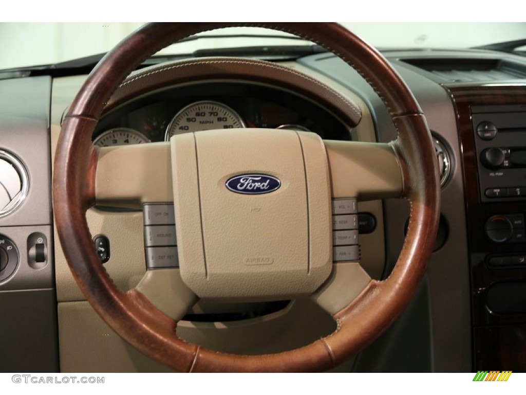 2007 Ford F150 King Ranch SuperCrew 4x4 Tan Steering Wheel Photo #86668483