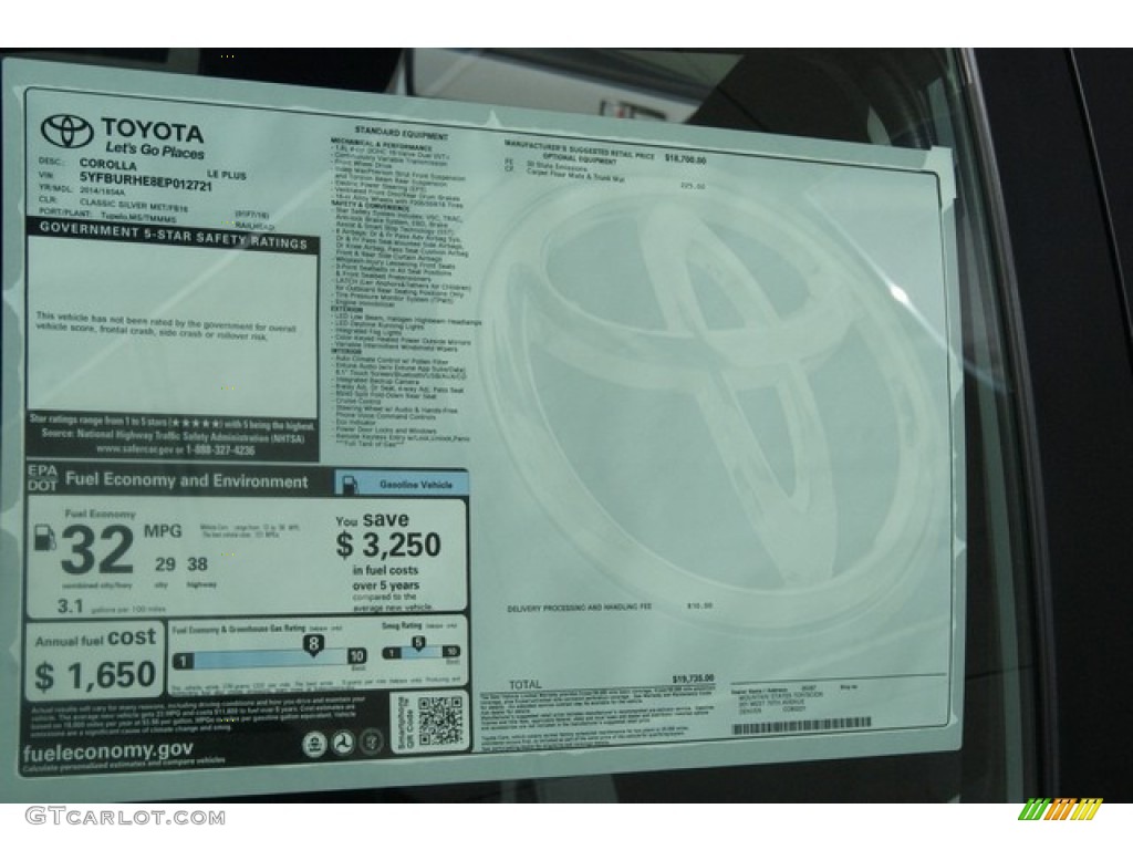 2014 Toyota Corolla LE Window Sticker Photos