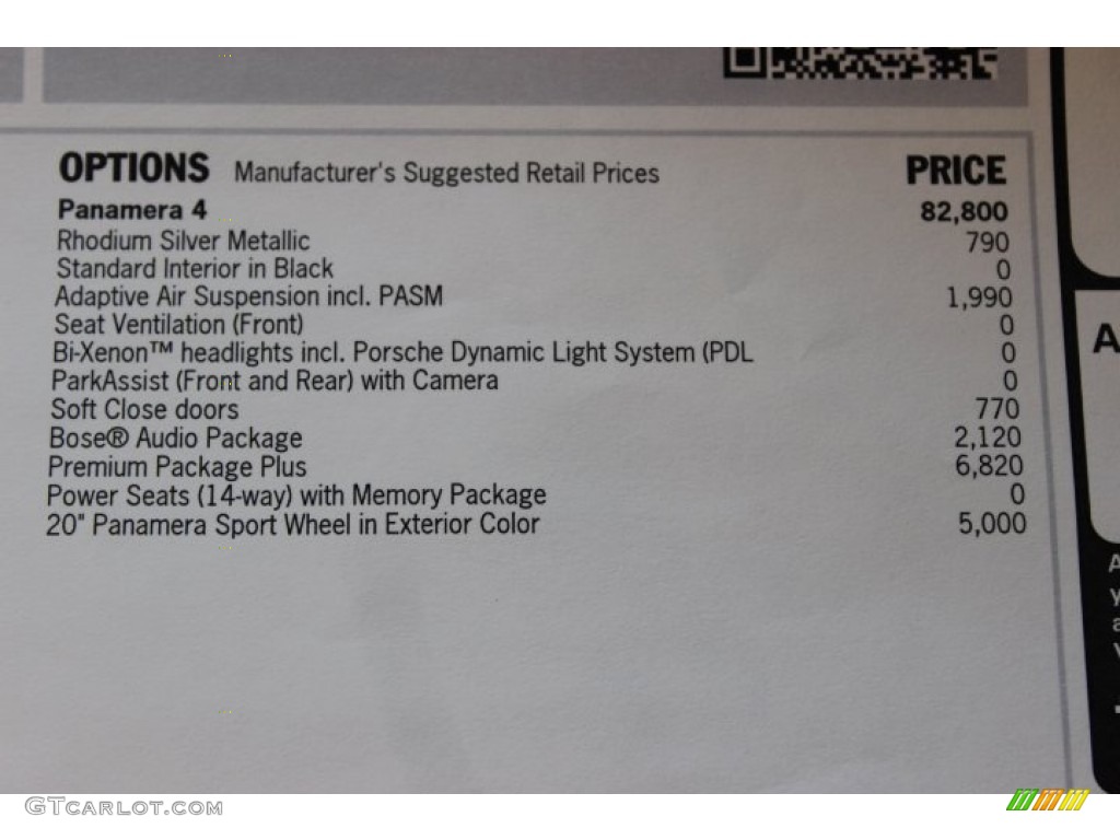 2014 Porsche Panamera 4 Window Sticker Photo #86674519