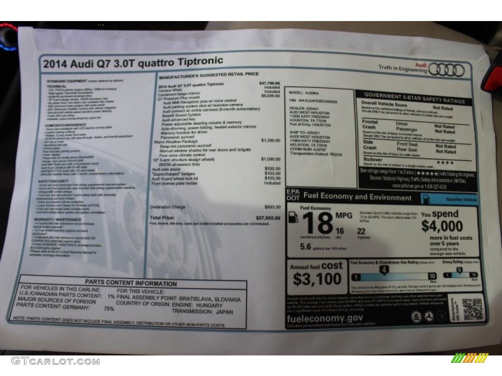2014 Audi Q7 3.0 TFSI quattro Window Sticker Photo #86674651