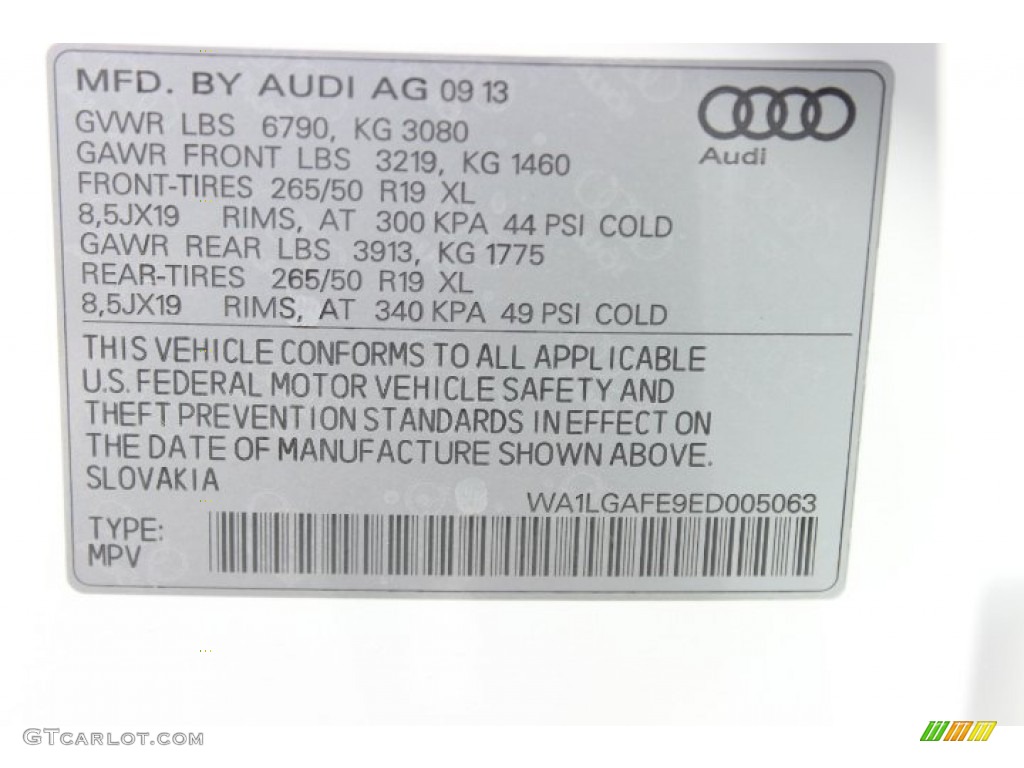 2014 Audi Q7 3.0 TFSI quattro Info Tag Photo #86674663