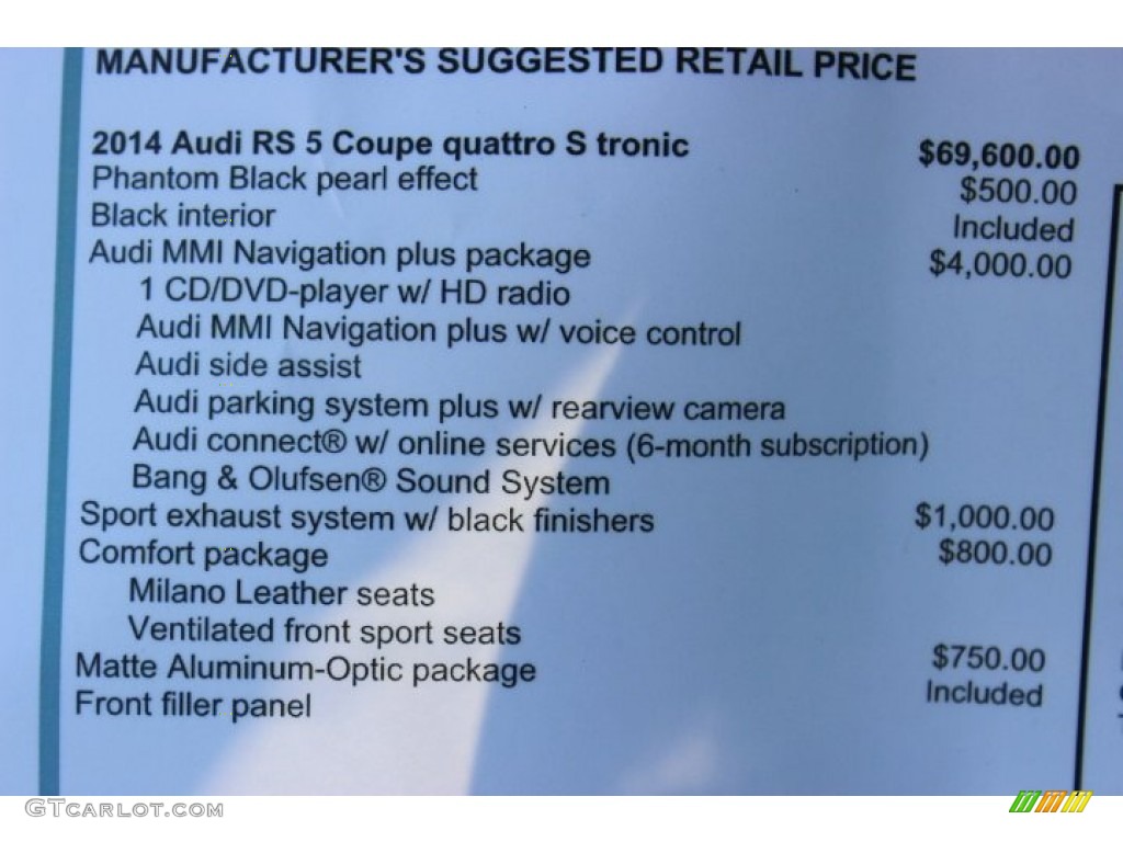 2014 Audi RS 5 Coupe quattro Window Sticker Photo #86674900