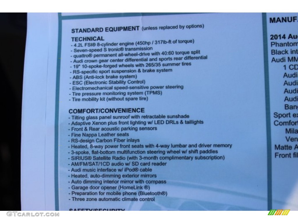 2014 Audi RS 5 Coupe quattro Window Sticker Photo #86674903