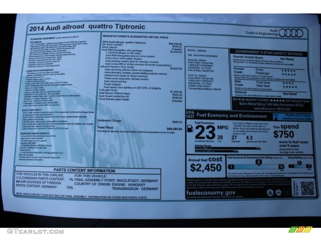 2014 Audi allroad Premium plus quattro Window Sticker Photo #86675131