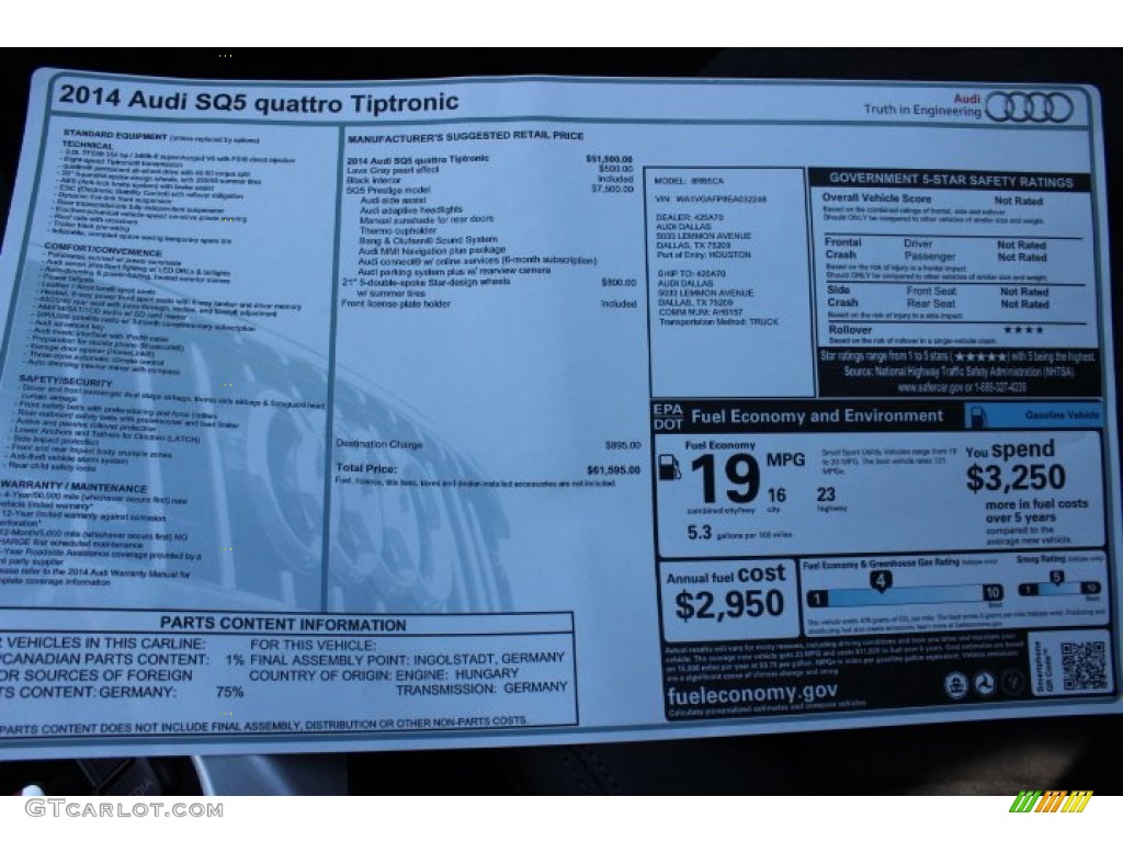 2014 Audi SQ5 Prestige 3.0 TFSI quattro Window Sticker Photo #86675260