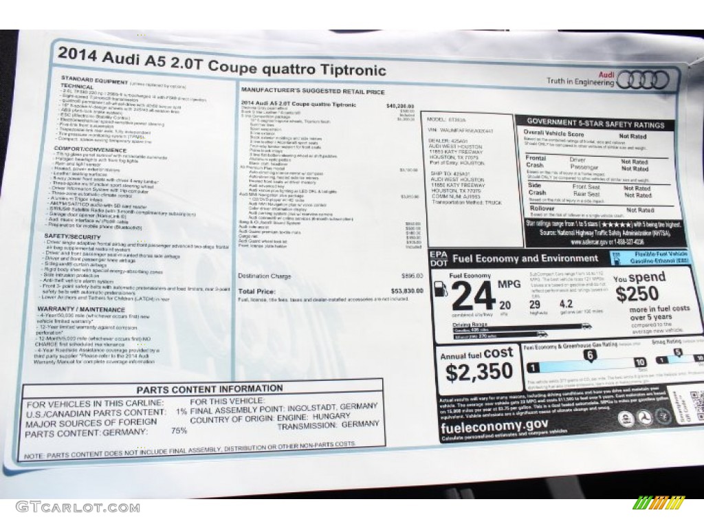 2014 Audi A5 2.0T quattro Coupe Window Sticker Photo #86675368
