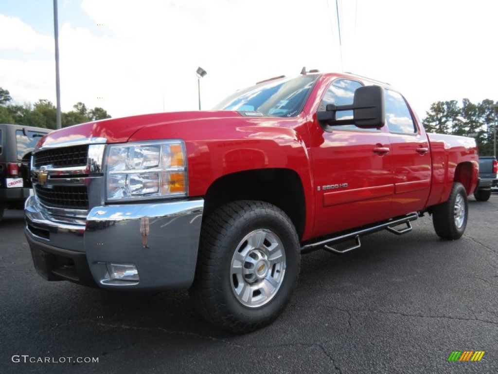 2008 Silverado 2500HD LTZ Crew Cab 4x4 - Victory Red / Dark Titanium/Light Titanium photo #3