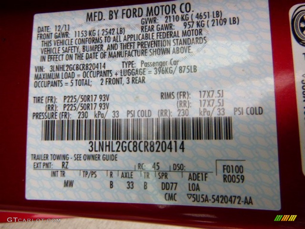 2012 MKZ FWD - Red Candy Metallic / Dark Charcoal photo #24