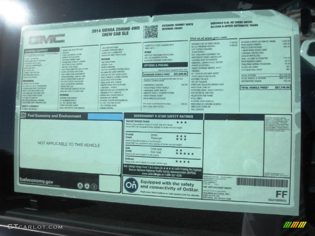 2014 GMC Sierra 2500HD SLE Crew Cab 4x4 Window Sticker Photo #86683278