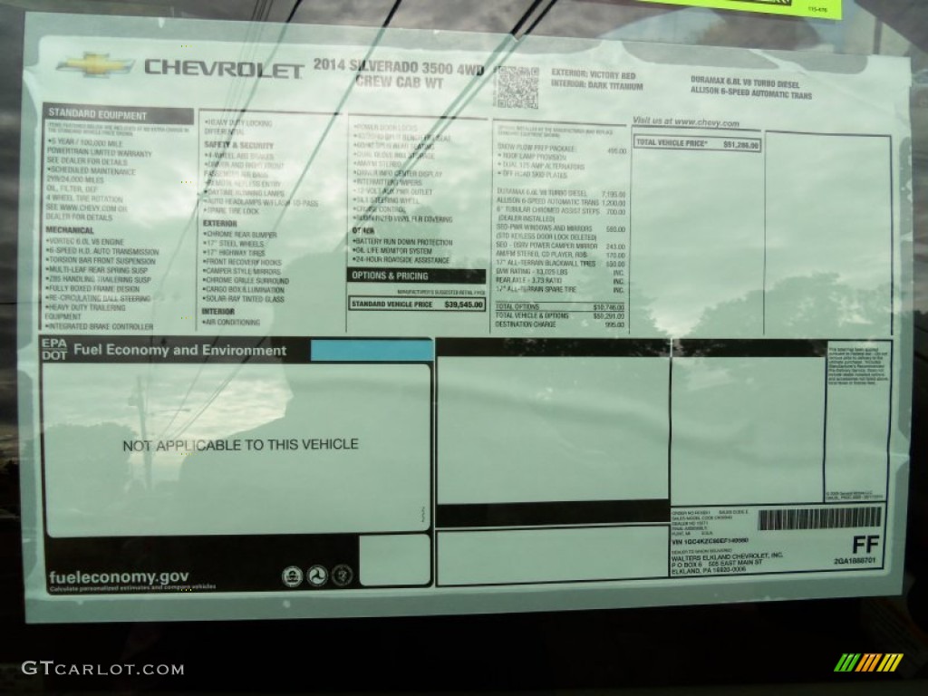 2014 Chevrolet Silverado 3500HD WT Crew Cab Dual Rear Wheel 4x4 Window Sticker Photo #86694909
