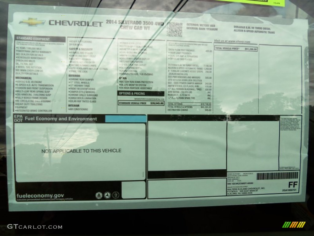 2014 Chevrolet Silverado 3500HD WT Crew Cab Dual Rear Wheel 4x4 Window Sticker Photo #86694909