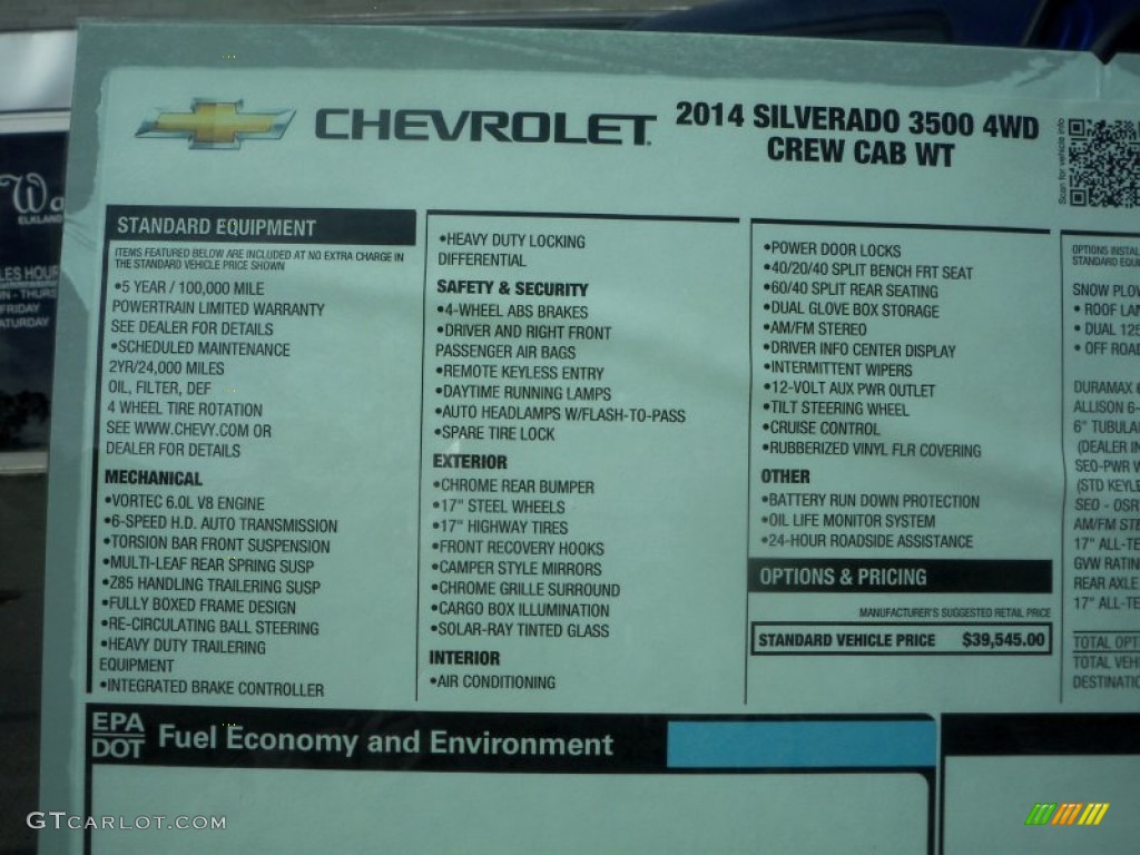 2014 Chevrolet Silverado 3500HD WT Crew Cab Dual Rear Wheel 4x4 Window Sticker Photo #86696411