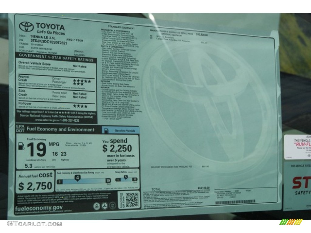 2014 Toyota Sienna LE AWD Window Sticker Photos