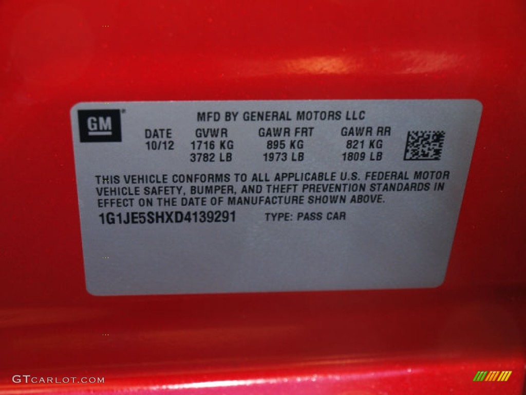 2013 Chevrolet Sonic LTZ Sedan Info Tag Photo #86698824