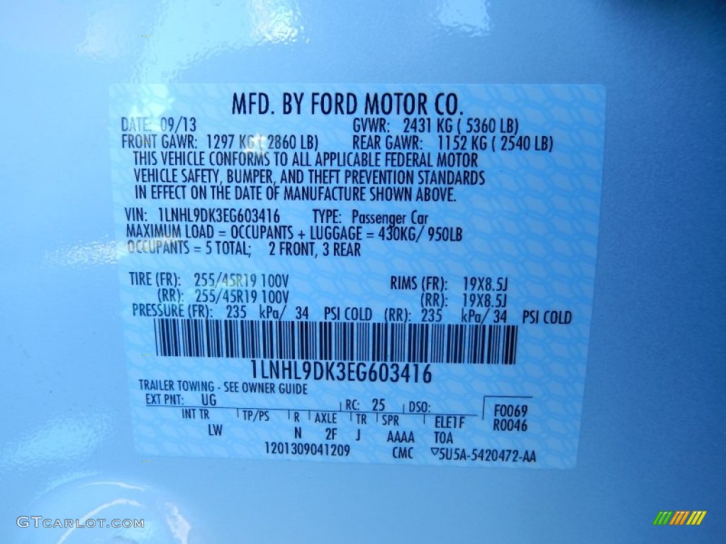 2014 MKS Color Code UG for White Platinum Metallic Tri-coat Photo #86702931
