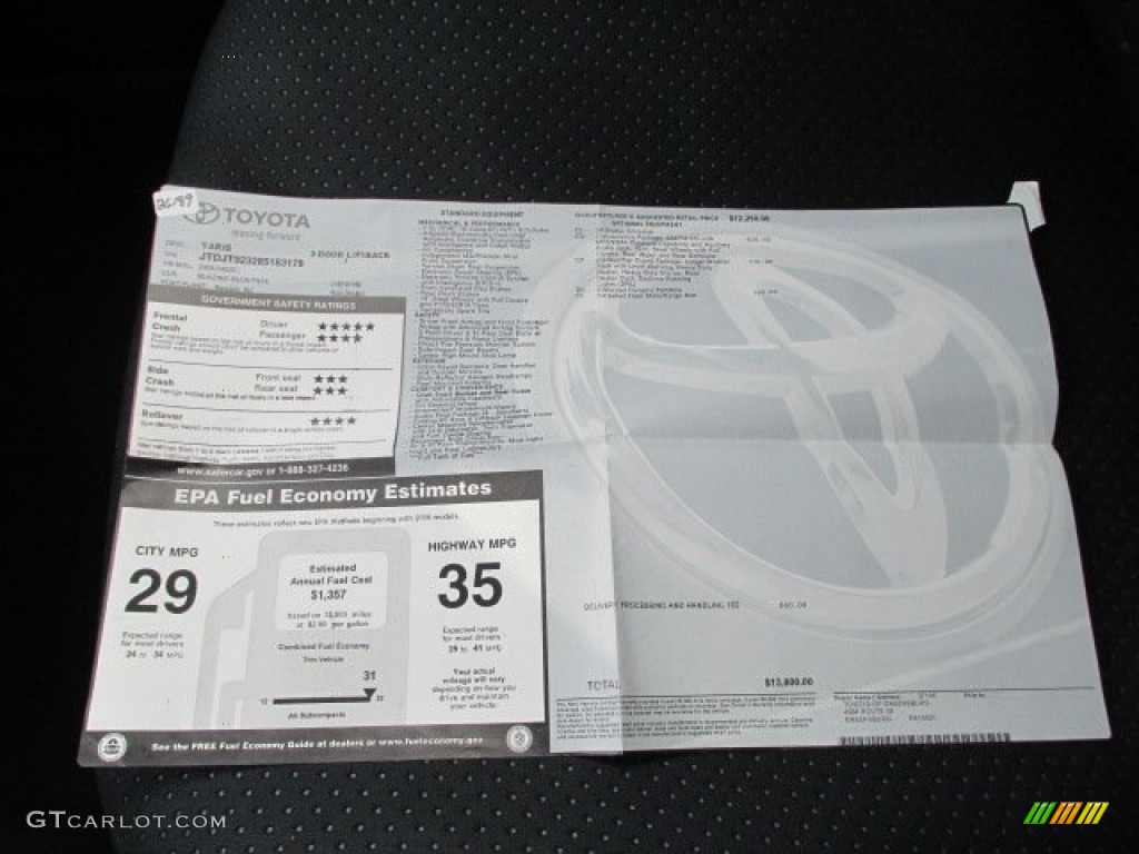 2008 Toyota Yaris S 3 Door Liftback Window Sticker Photo #86702958