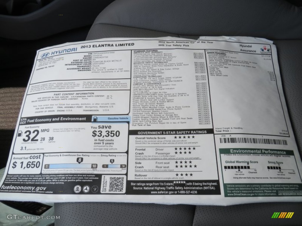 2013 Elantra Limited - Midnight Black / Gray photo #38