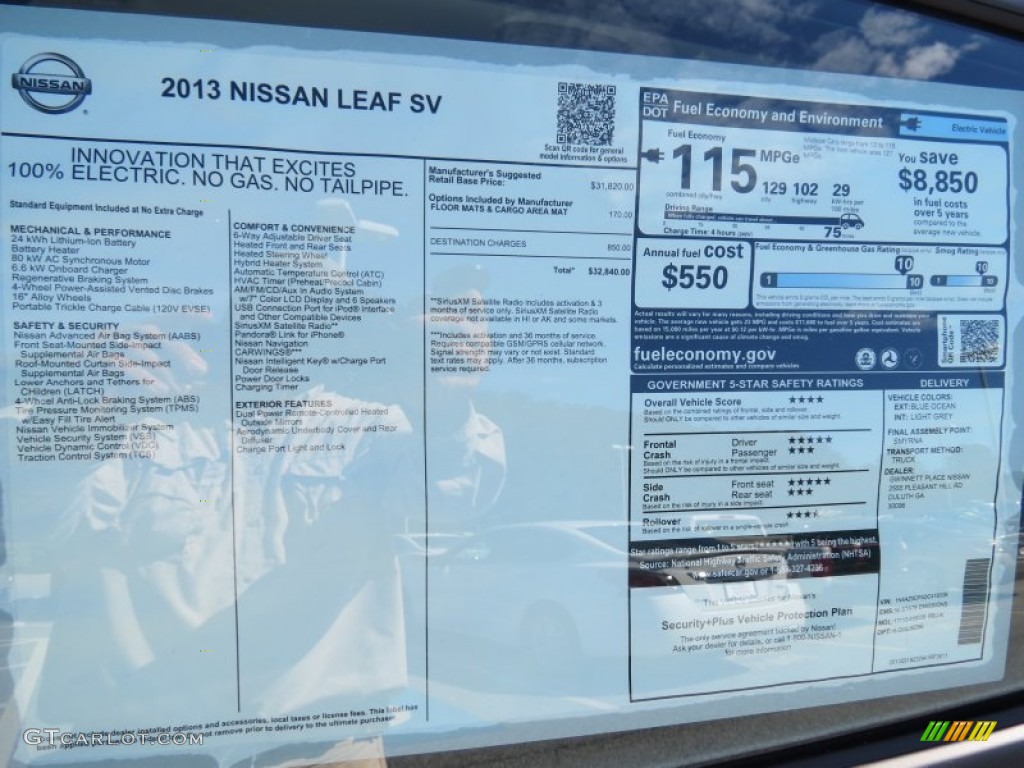2013 Nissan LEAF SV Window Sticker Photo #86708657
