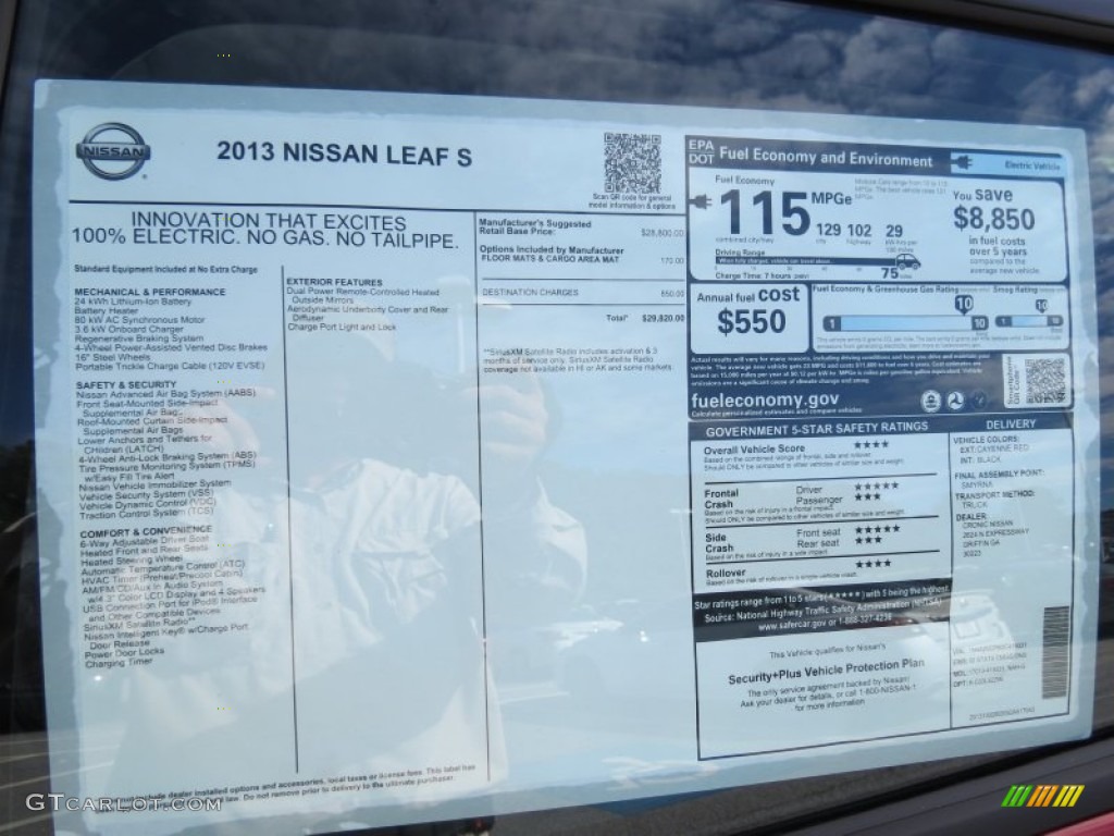 2013 Nissan LEAF S Window Sticker Photo #86711760